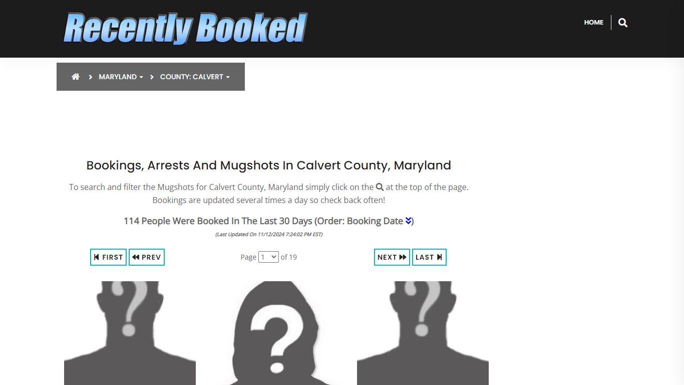 Bookings, Arrests and Mugshots in Calvert County, Maryland