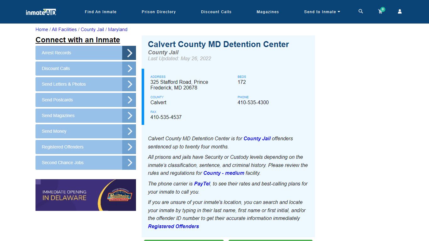 Calvert County MD Detention Center - Inmate Locator